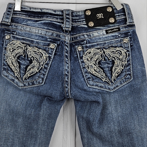 Miss Me angel wing rhinestone bling sewn folded capri jeans JE5436P3 size 26 - Picture 10 of 13